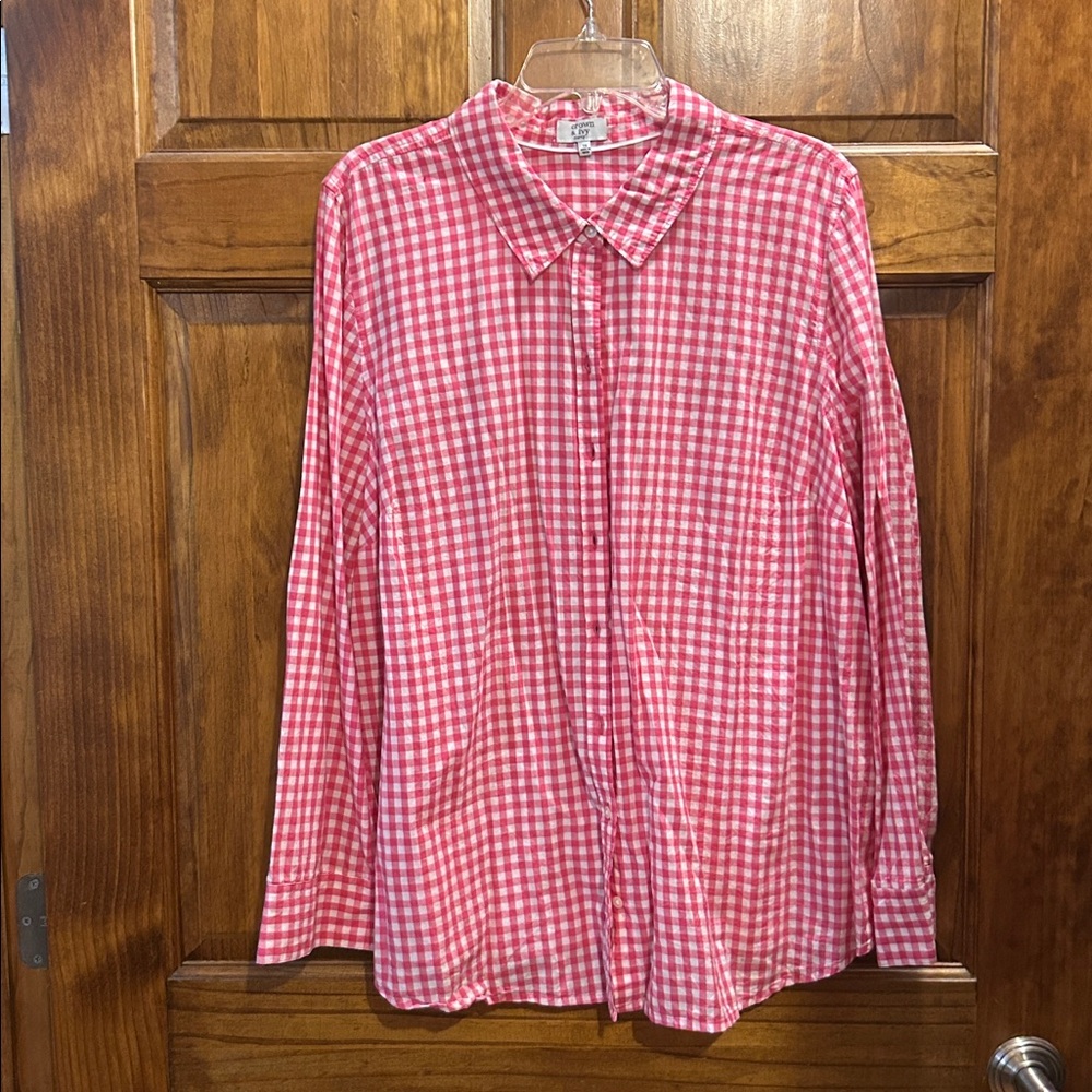 Crown & Ivy Pink and White Gingham Blouse